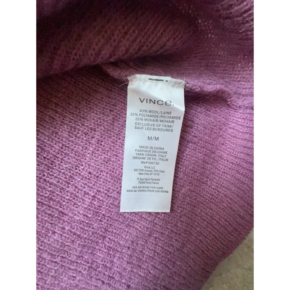 $475 VINCE Half-Zipped Ribbed Wool Mohair Blend Pullover Sweater In Camelia - Picture 6 of 10